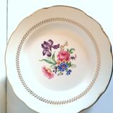 6 dessert plates, Gien, ancient earthenware, flowers and gilding