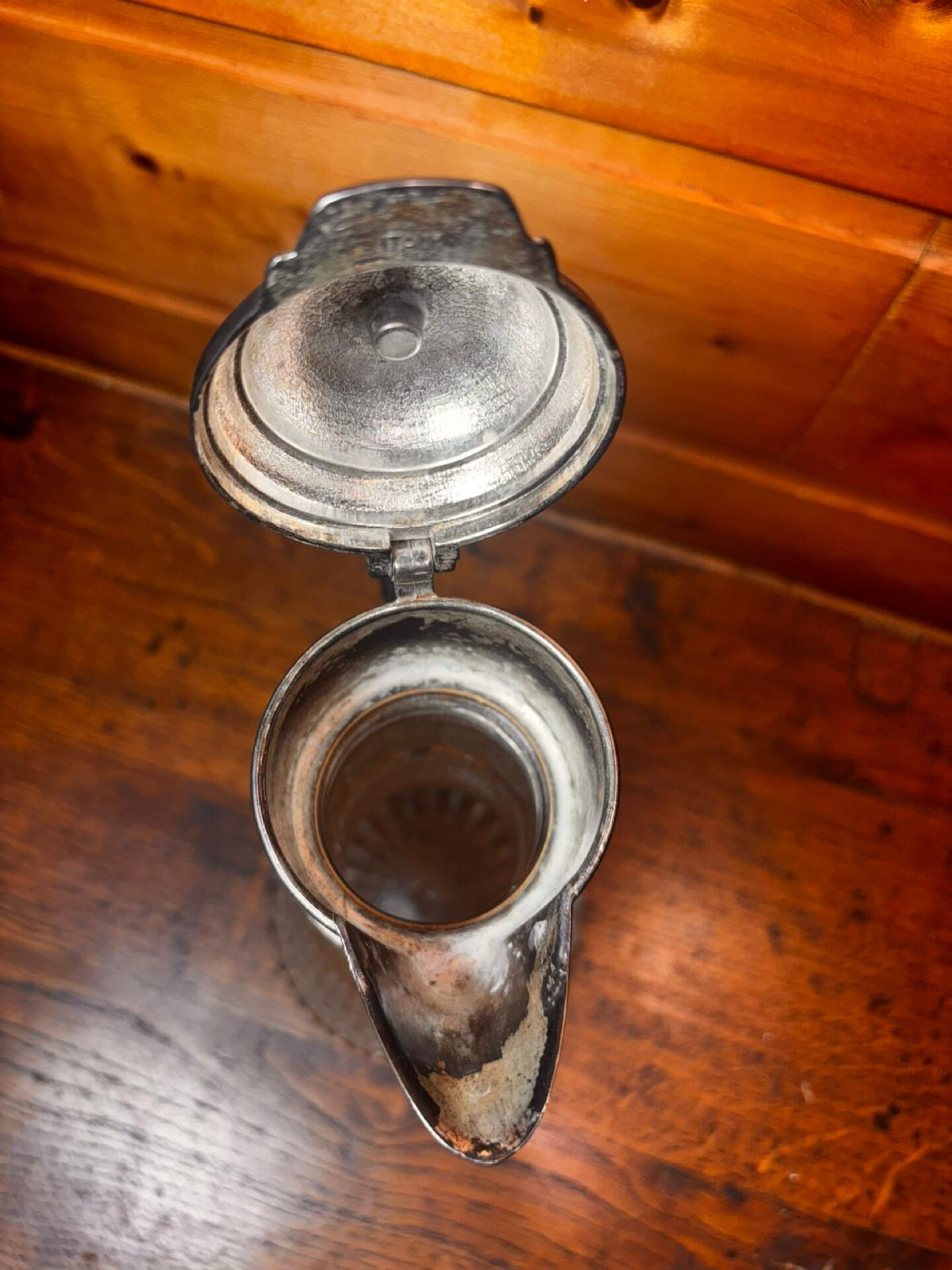 Beautiful moulded glass carafe jug, silver-plated mount, vintage.