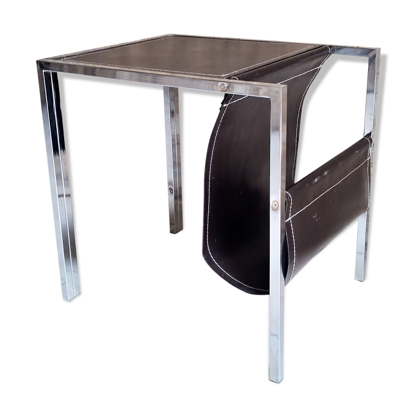 Leather and steel side table 1970