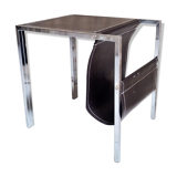 Table d'appoint porte revu cuir et acier 1970