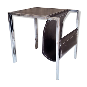 Leather and steel side table 1970