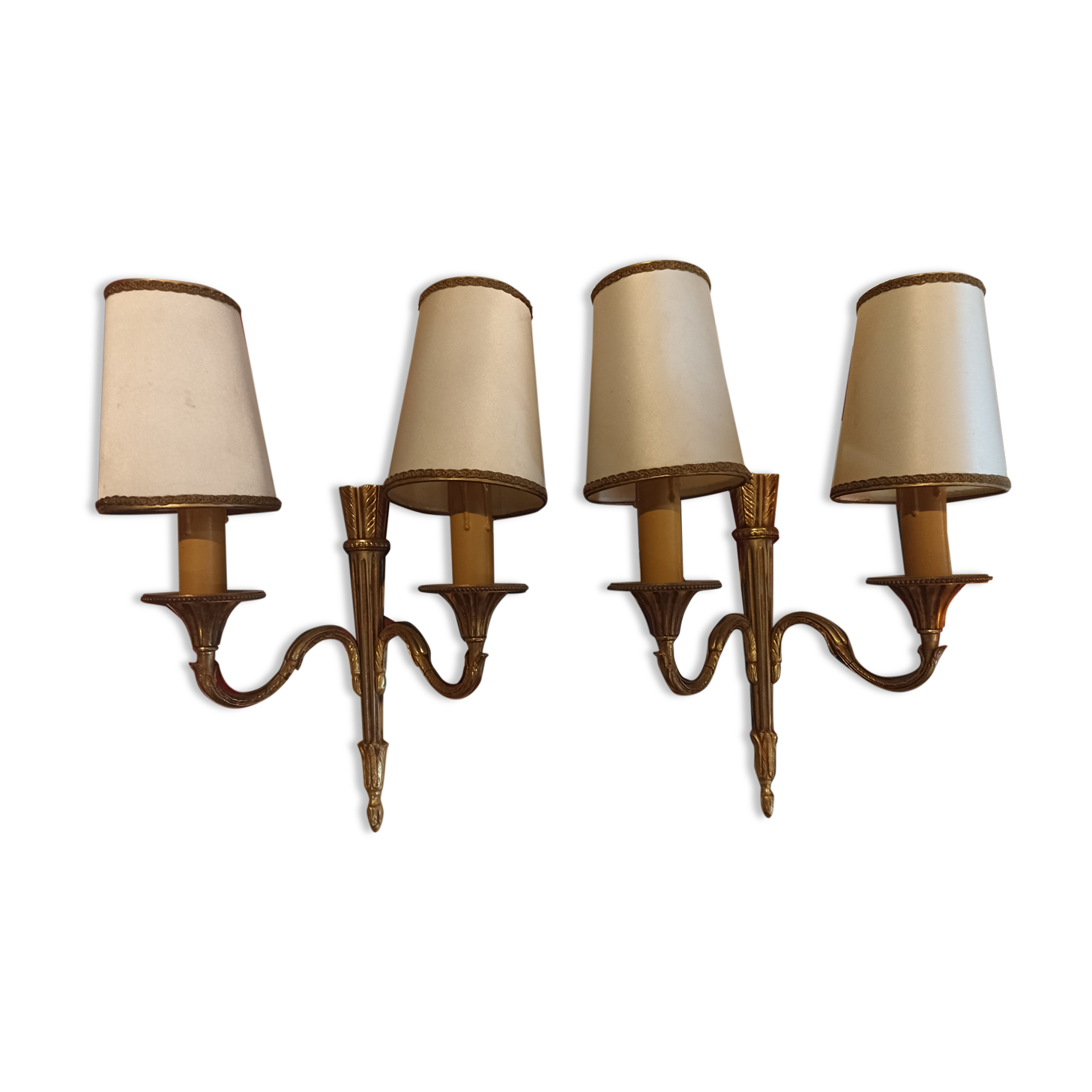 Pair of golden metal candlestick wall lamps