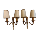 Pair of golden metal candlestick wall lamps