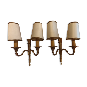 Pair of golden metal candlestick wall lamps