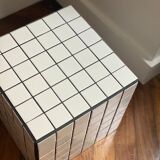 Cube end of sofa tile mosaic white joint black
