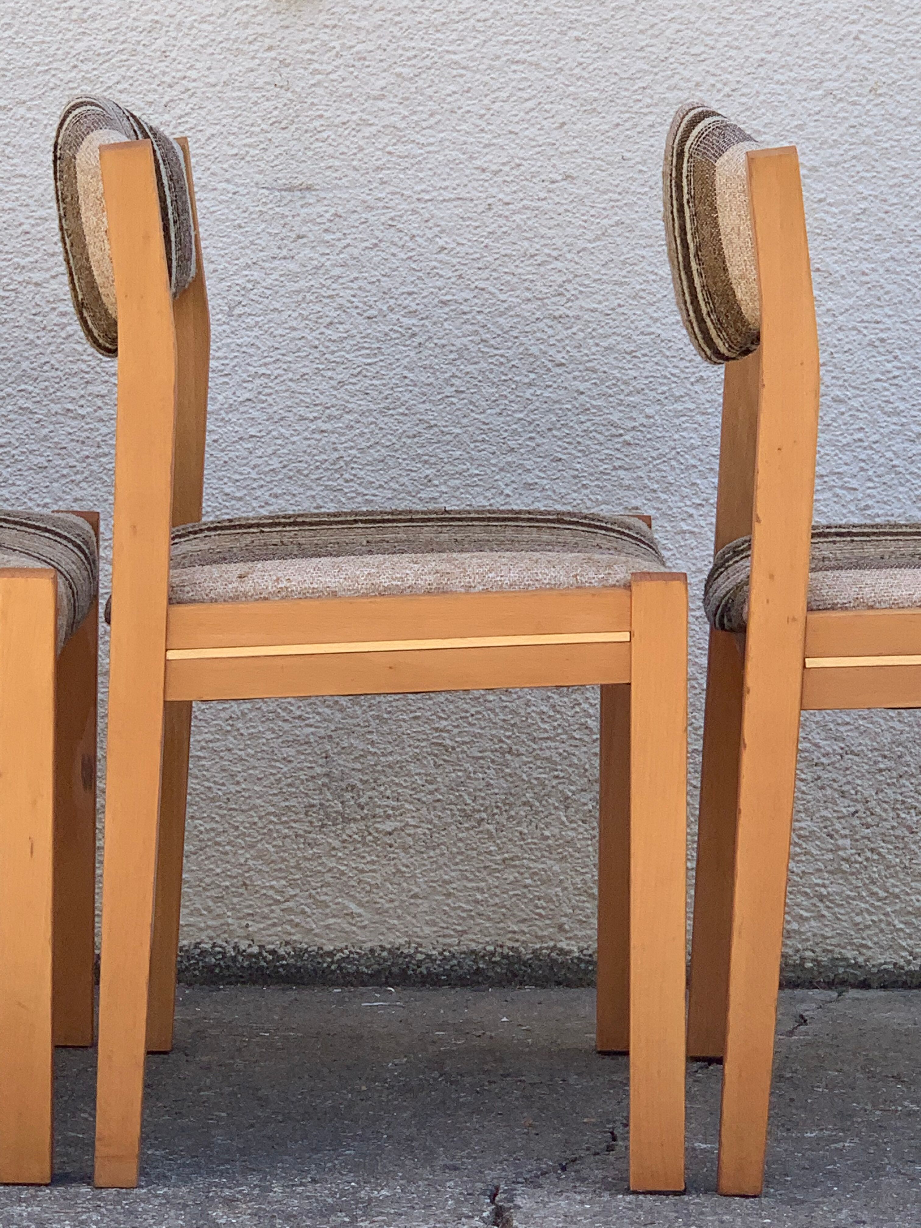 Suite of 4 chairs self beech brass and wool 1960