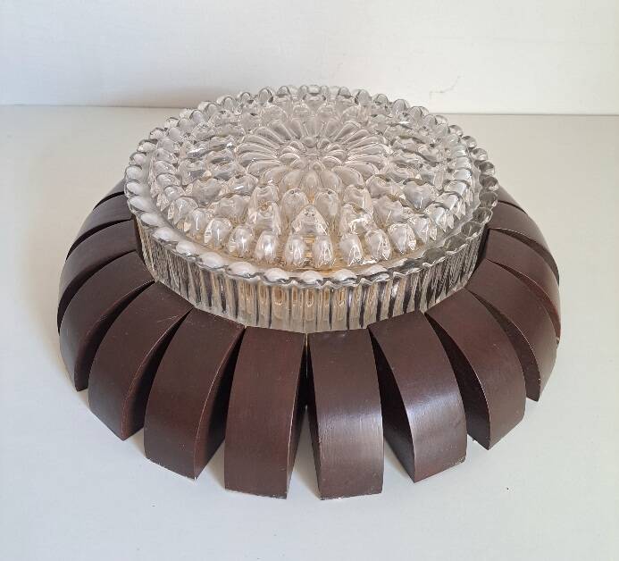 Glass and wood ceiling light