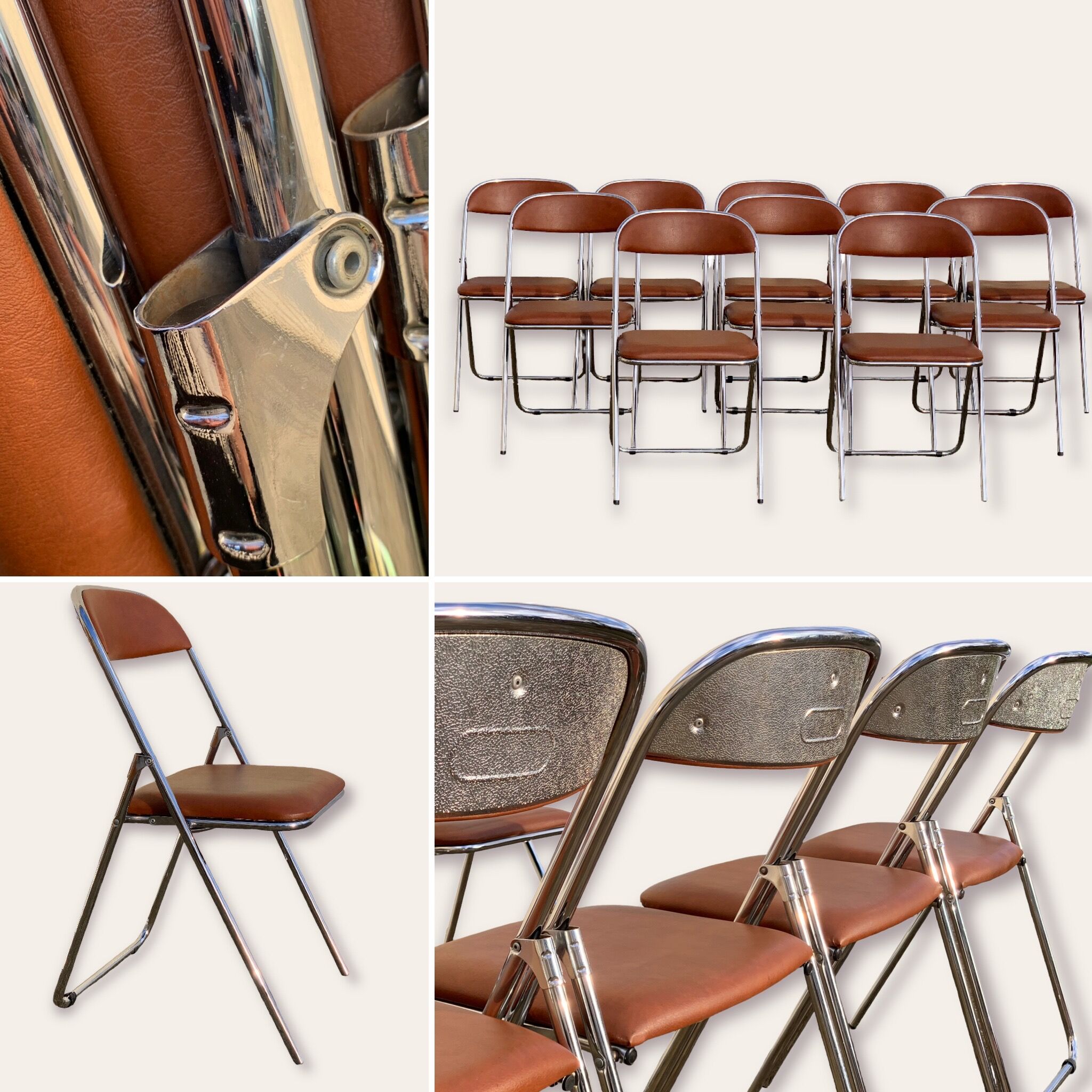 10 vintage skai and chrome metal folding chairs 1970