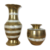 Duo of brass and mother-of-pearl vases