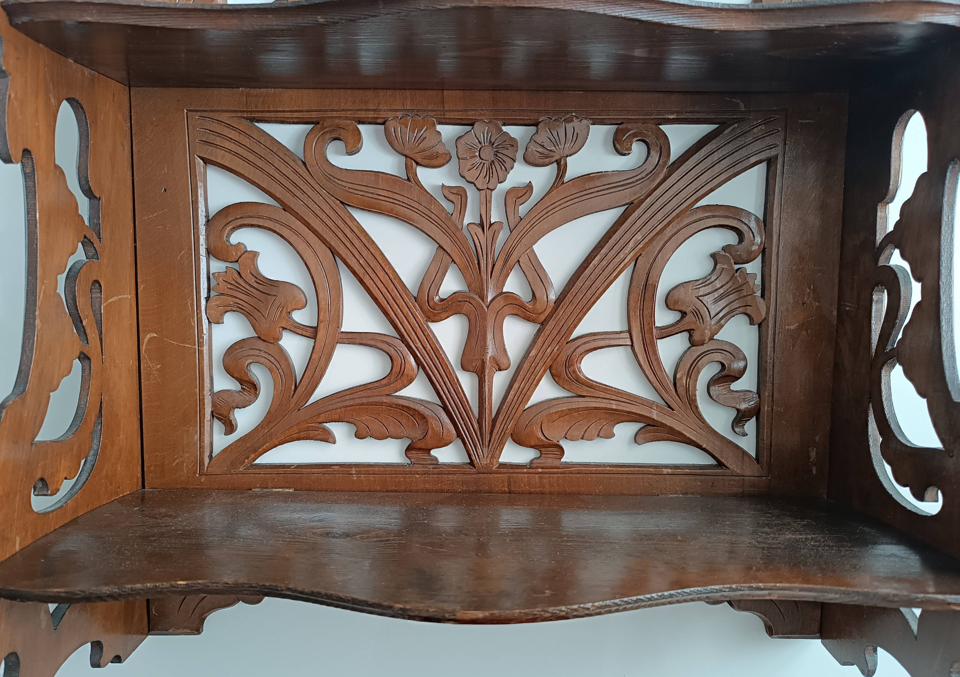 Art Nouveau openwork wooden shelf