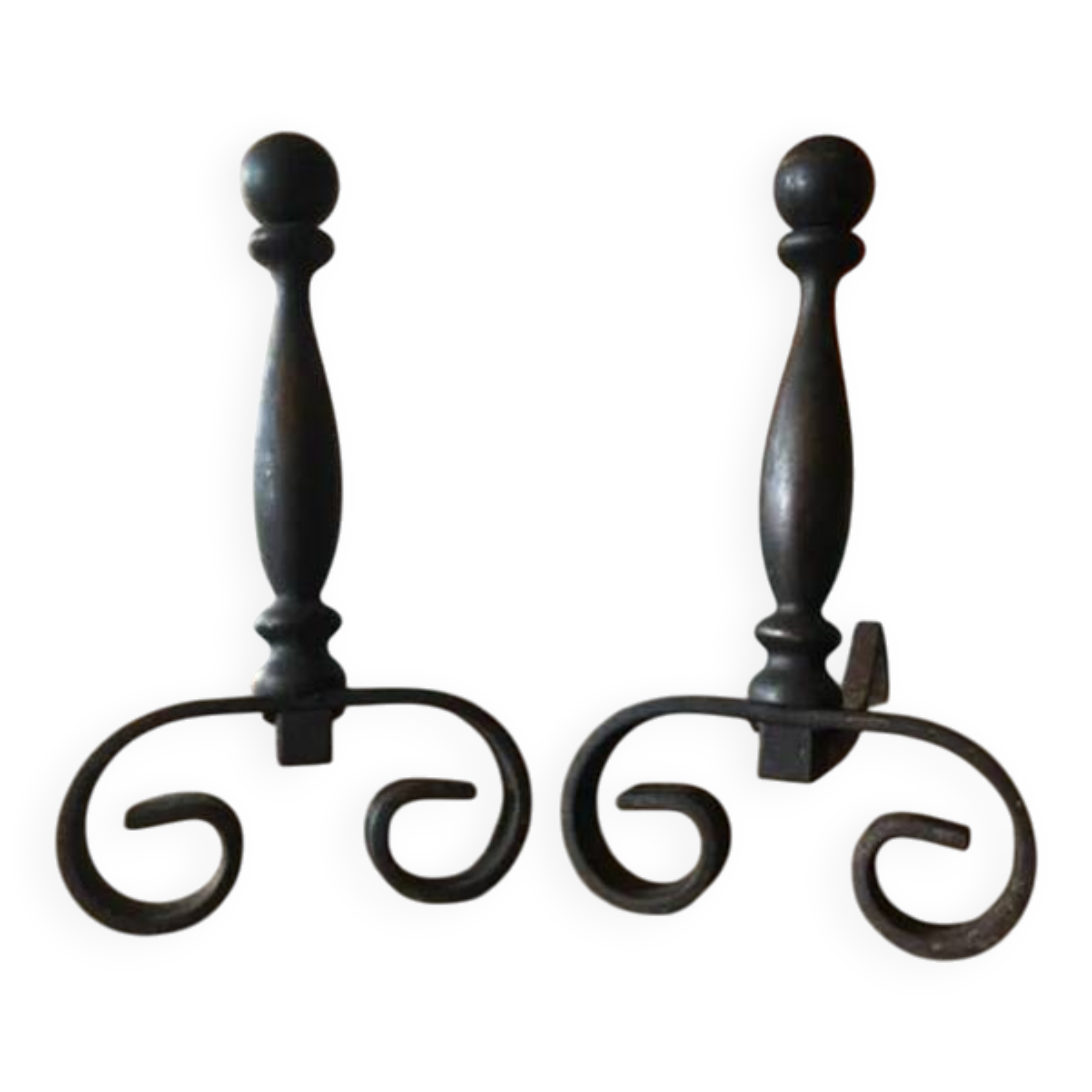 Vintage andirons, pair of andirons, fireplace accessory, cast iron brass andirons
