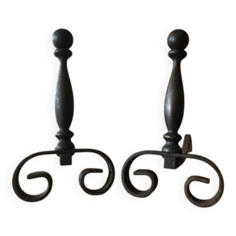Chenets vintage, paire de chenets, accessoire cheminée,chenets laiton fonte