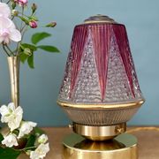 Vintage Art Deco globe table lamp in transparent and purple glass.