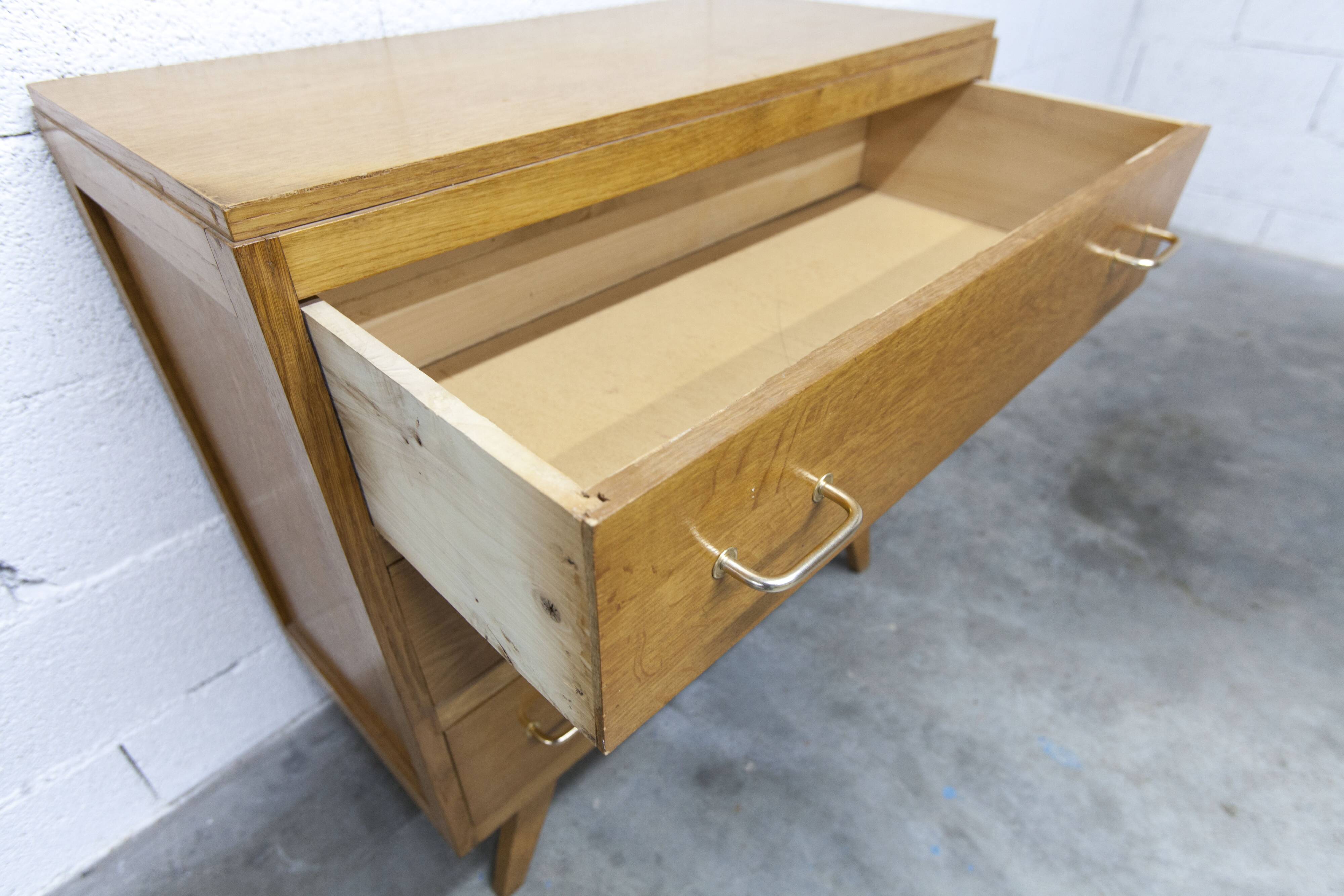 3-drawer chest with splayed legs, 1960s, honey color