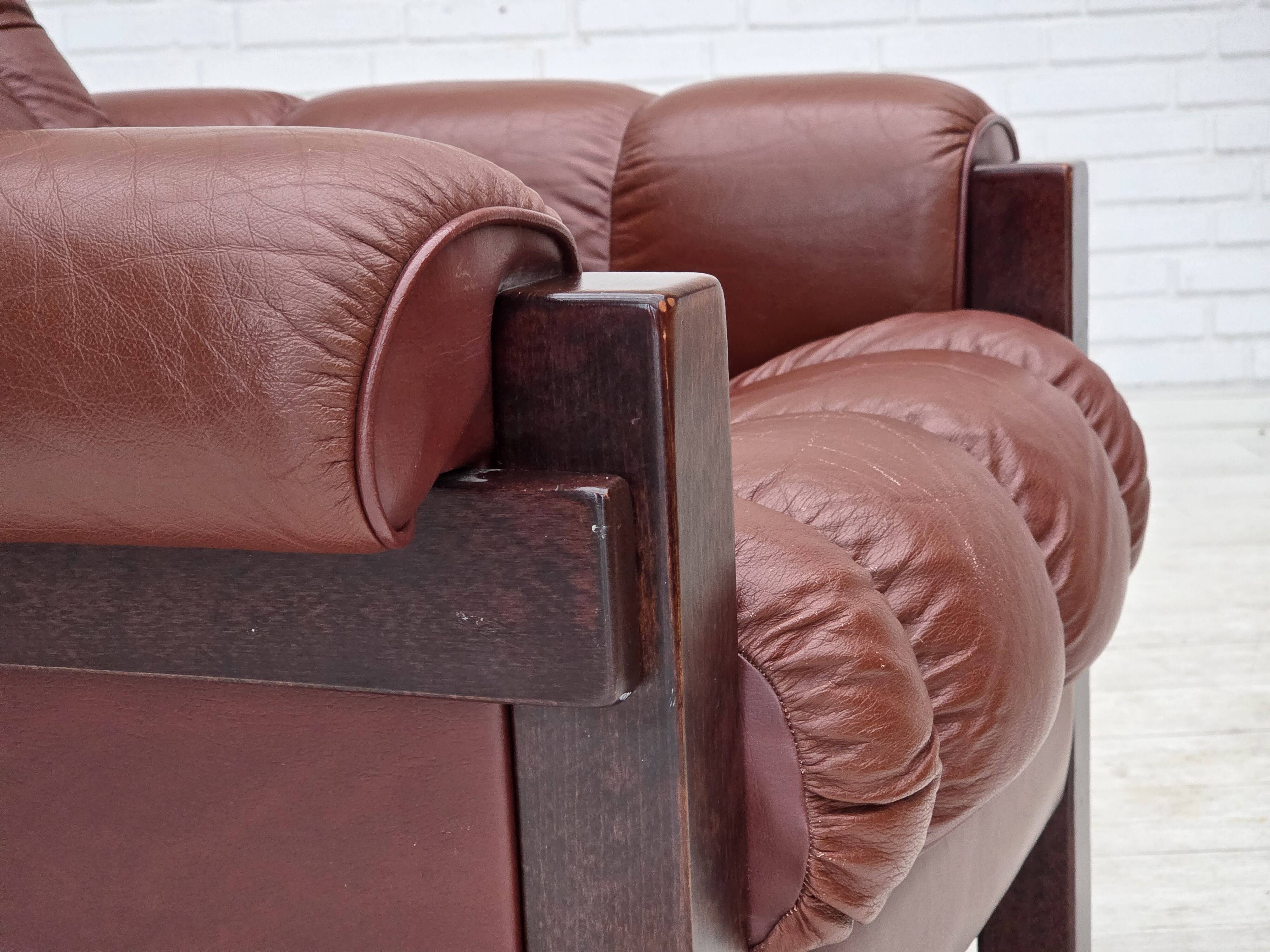 1970s, Scandinavian armchair, furniture leather, dark beech wood.