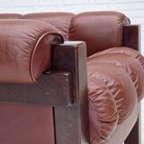 1970s, Scandinavian armchair, furniture leather, dark beech wood.
