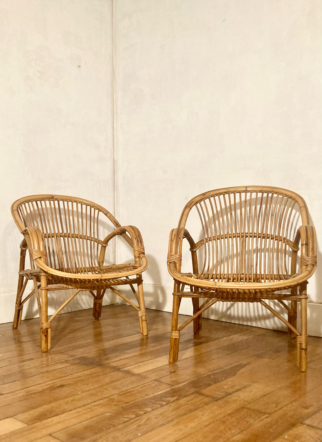Pair of rattan armchairs