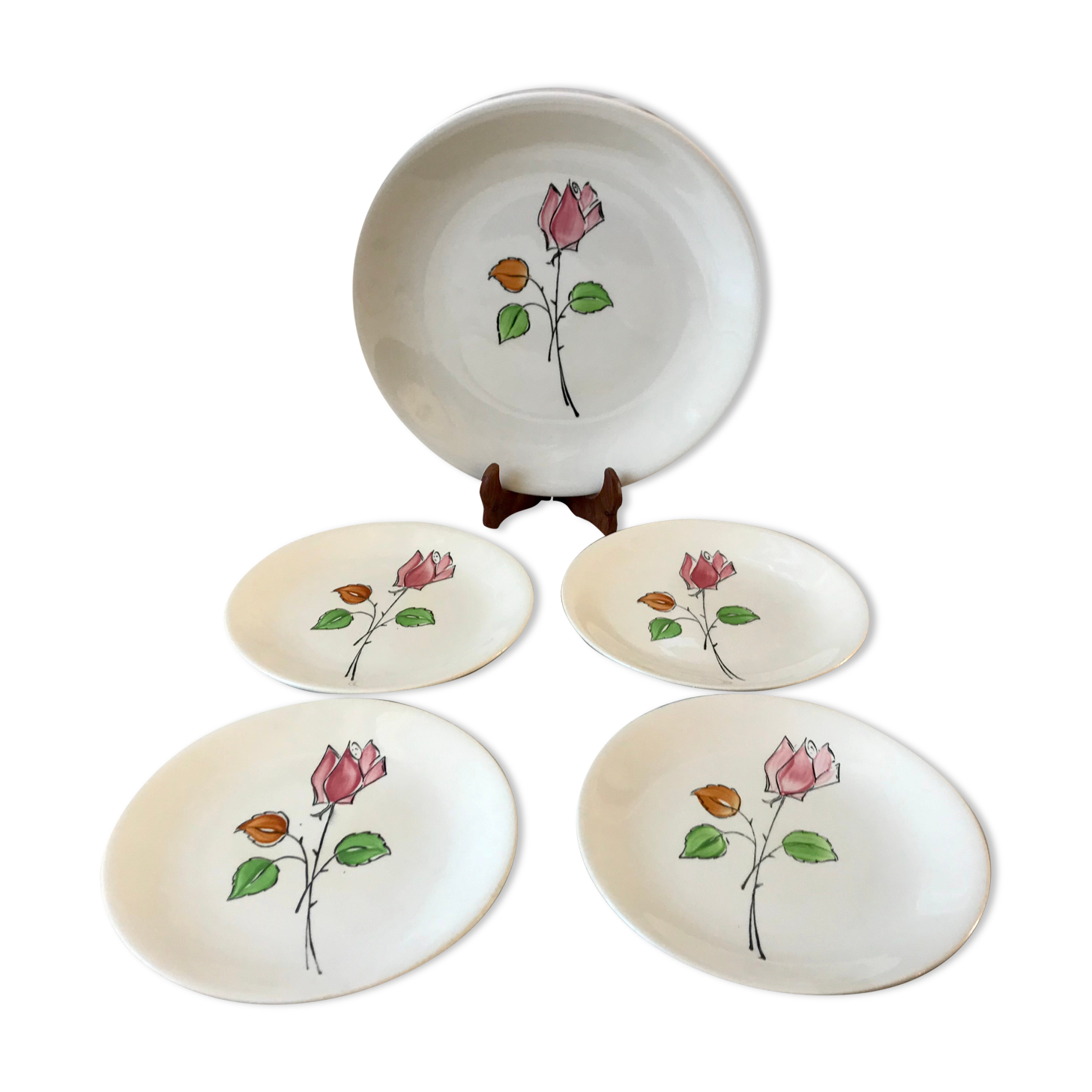 Dessert service flowers Made in France 50s