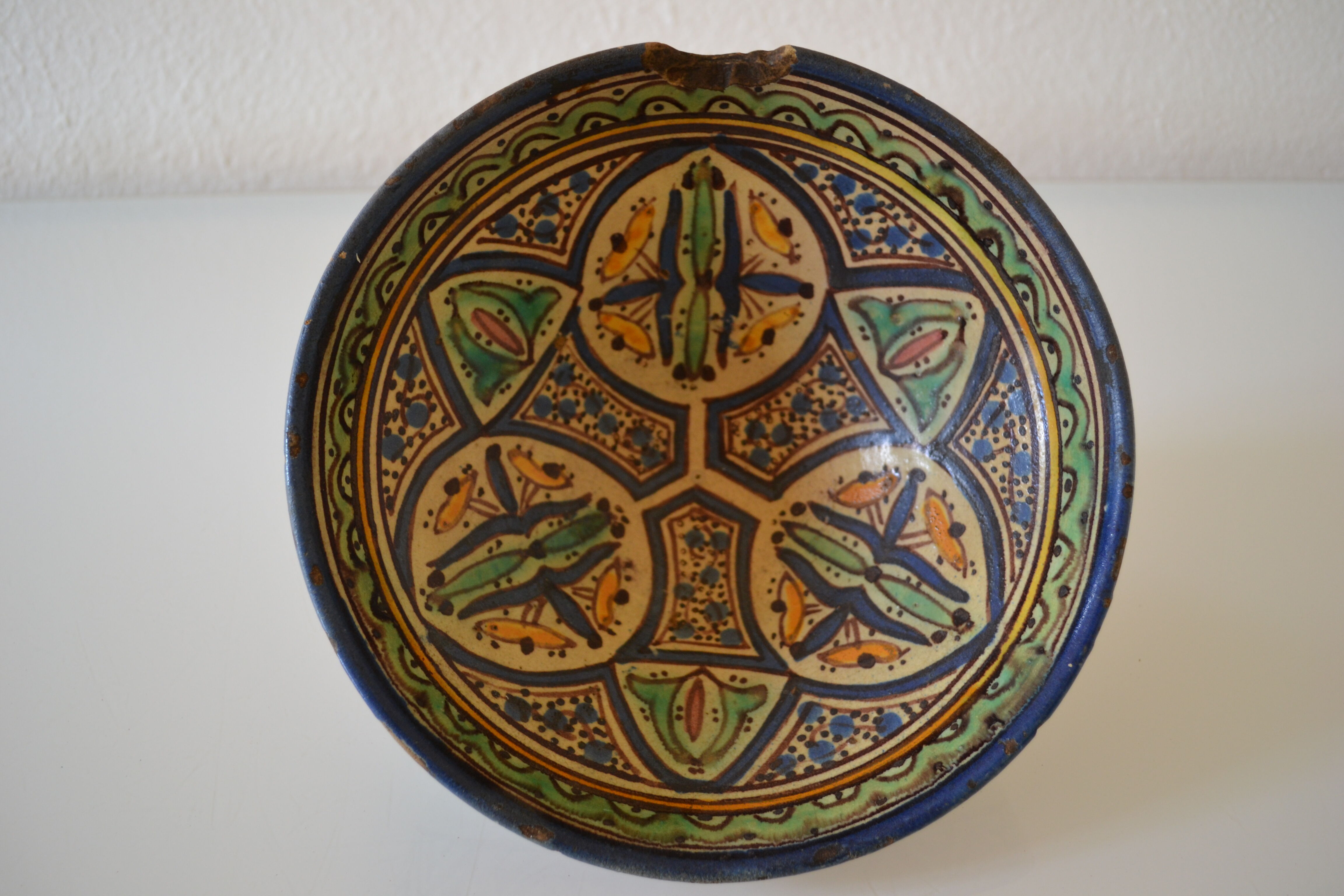Ancient berbere ceramic dish signed north africa