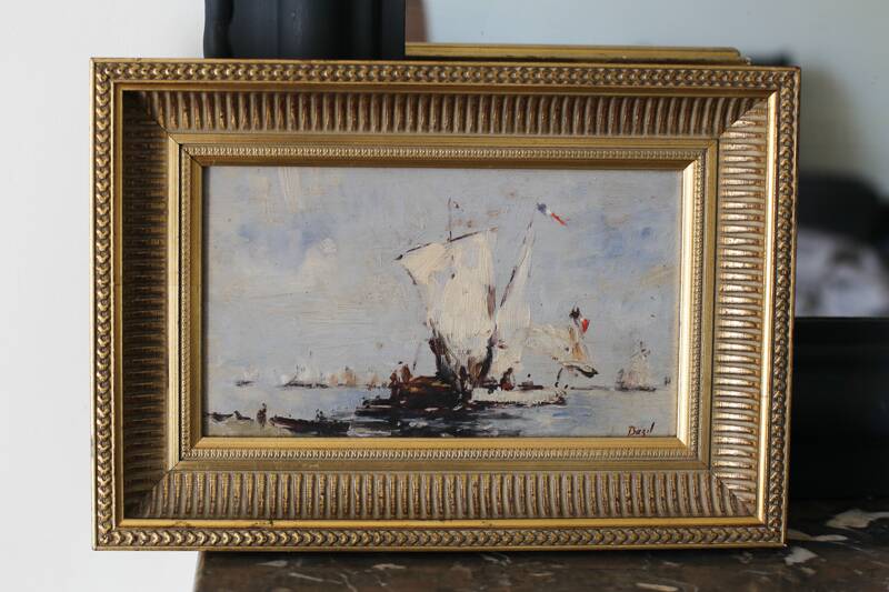 Bazil (20th century) oil on panel 'French boats setting out to sea'