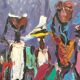 Women carrying burdens on their heads by Louis Koyongonda, 1950