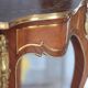 Wooden bedside table with marquetry and bronze, side table with curved legs