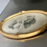 Art nouveau oval frame gilded wood measurements 19 cm x 11.5 cm  convex glass