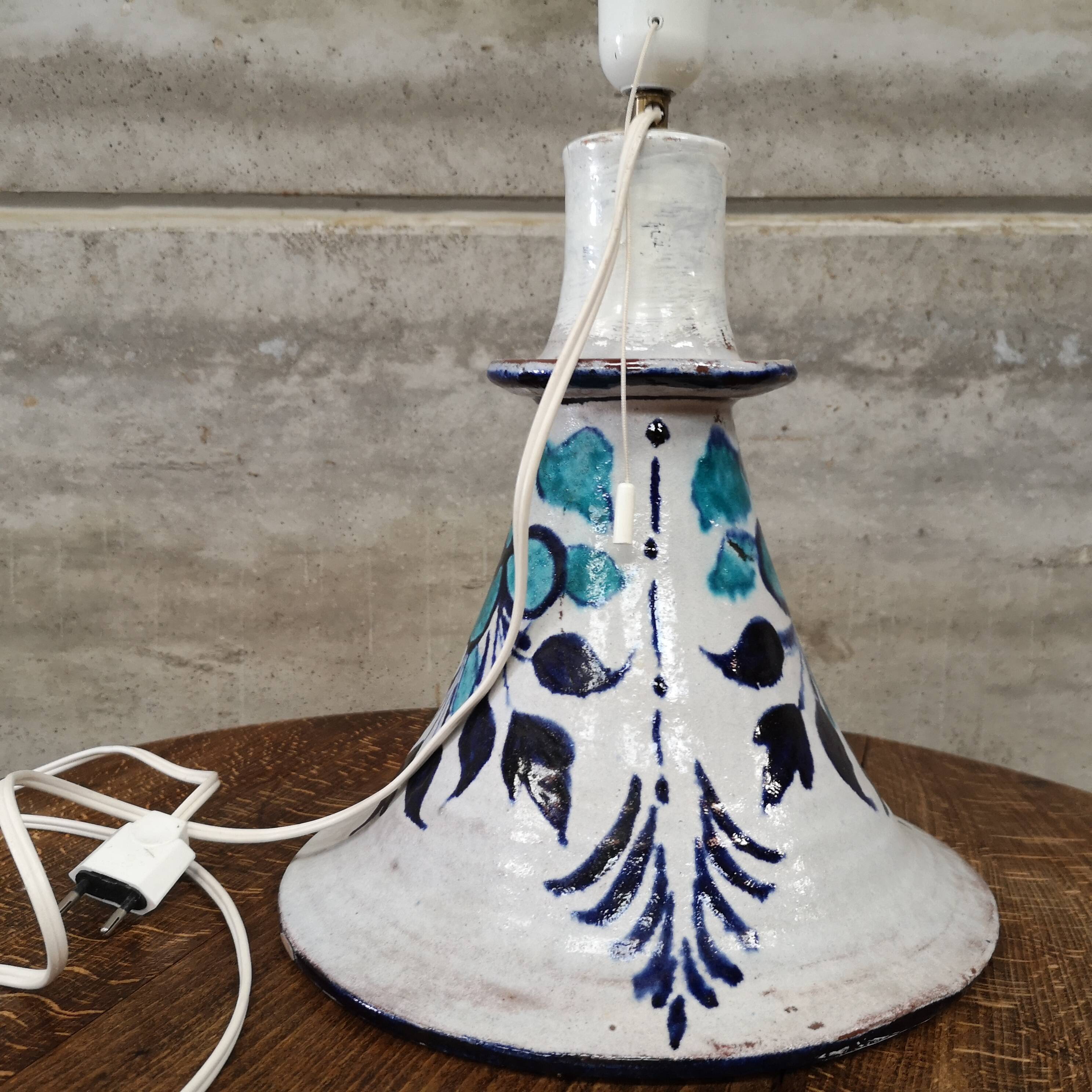 terracotta lamp with vintage floral decor 1950