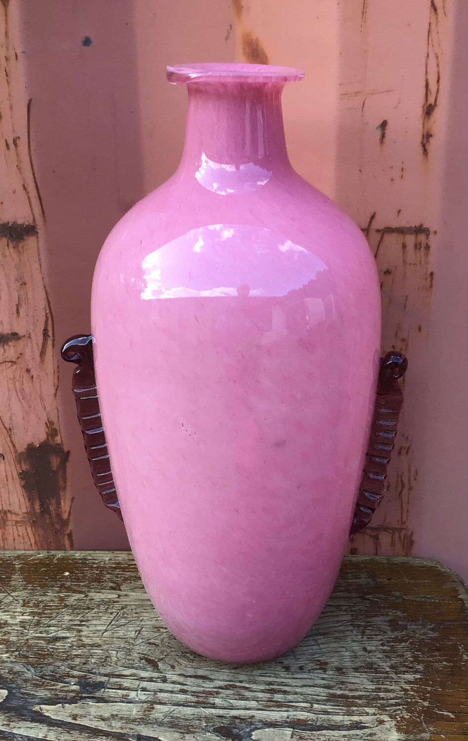 Art deco style pink glass vase