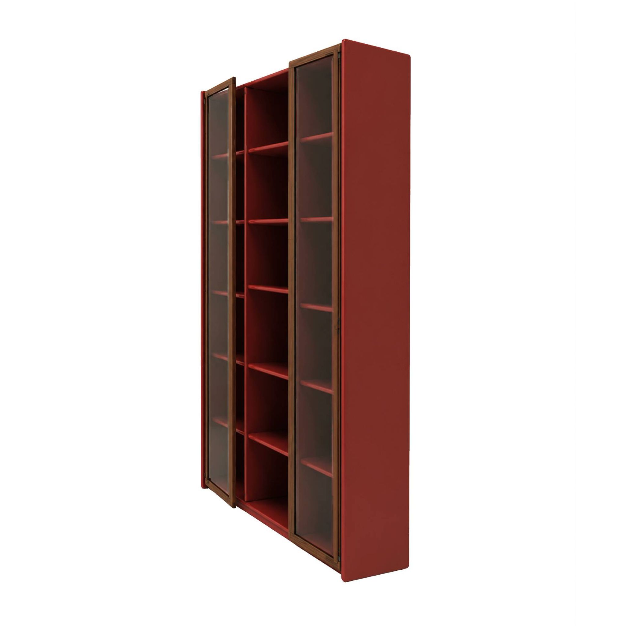 Mid-Century Afra & Tobia Scarpa Italian Wood Red Lacquer And Glass  Vitrine