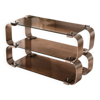 Donald Singer design shelf from the 70s – Stainless steel & smoked glass