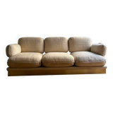 Vintage Thibier 3-seater sofa, beige fabric and brass, France 1978