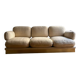 Vintage Thibier 3-seater sofa, beige fabric and brass, France 1978