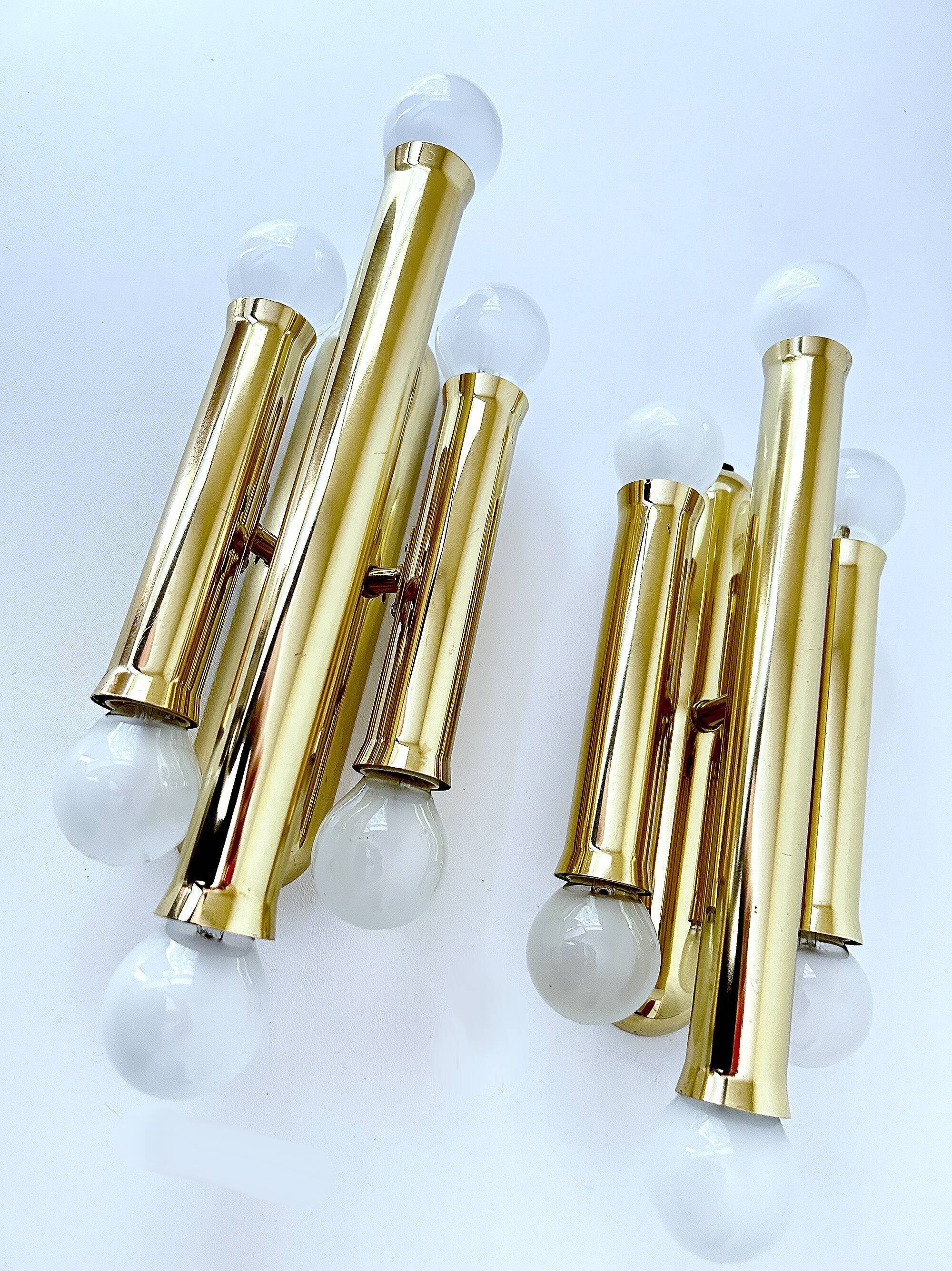 Pair Vintage Brass Wall Sconces, 60s