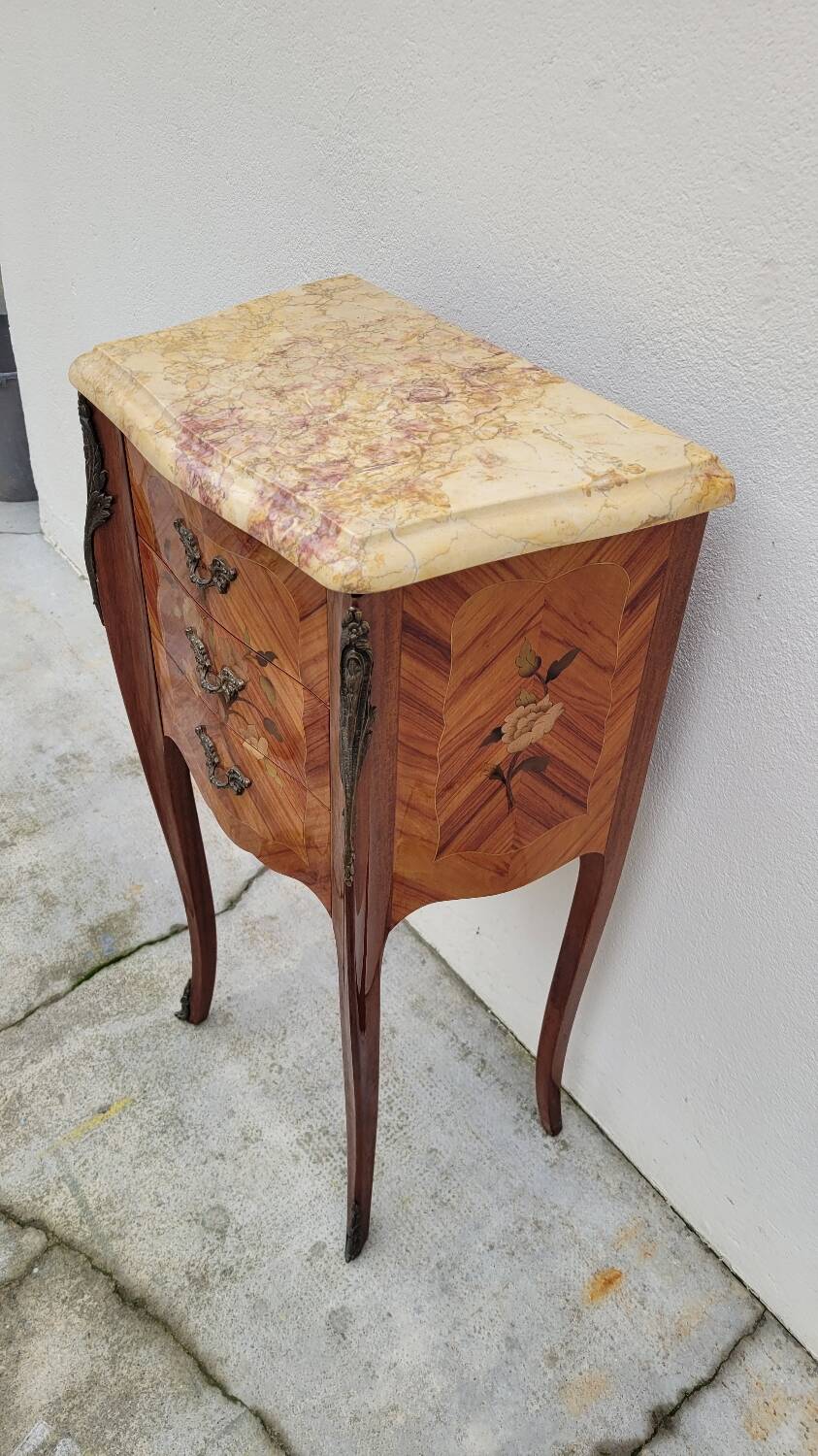 Louis xv style bedside table in rosewood marquetry