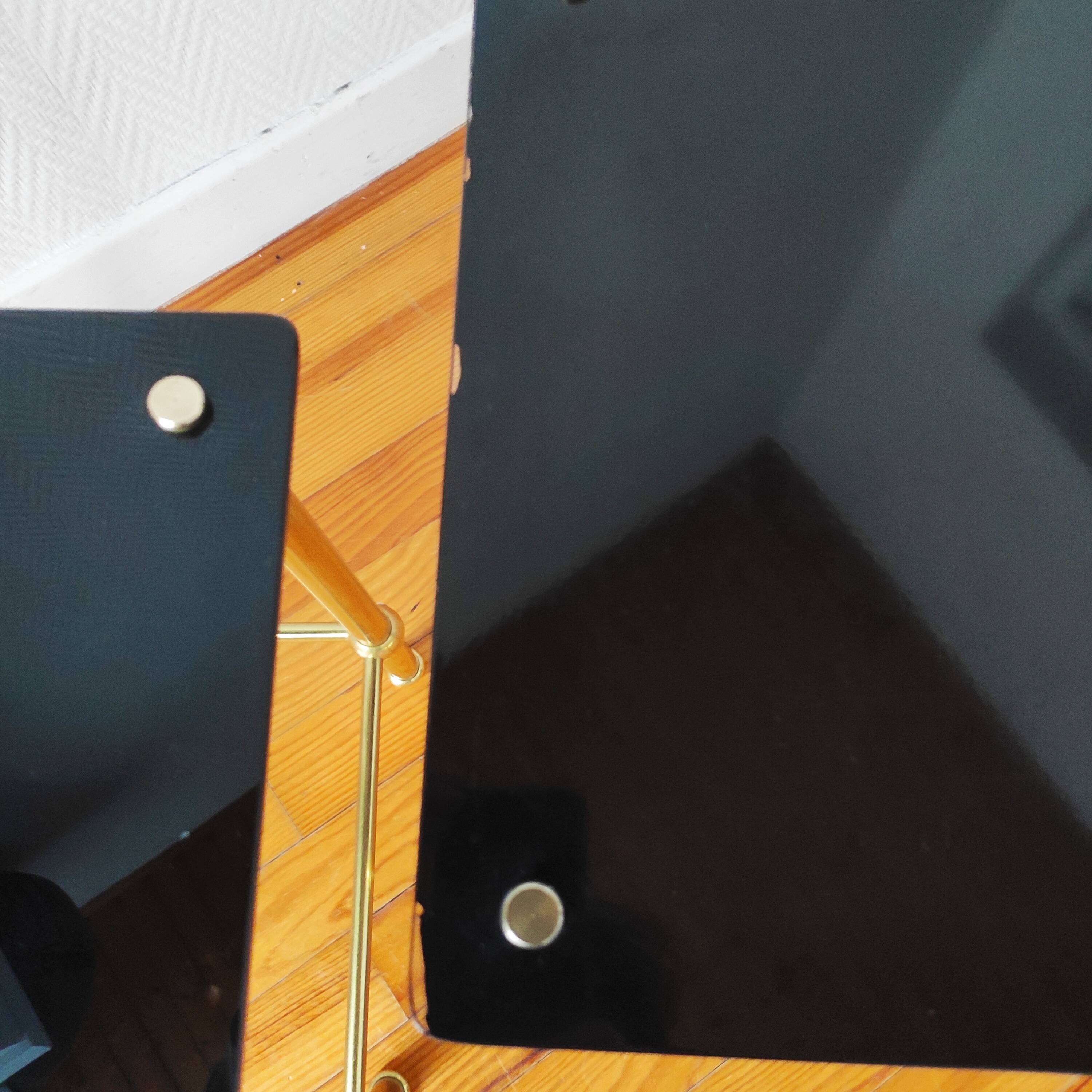 Pair of vintage 70s glass and brass sofa ends