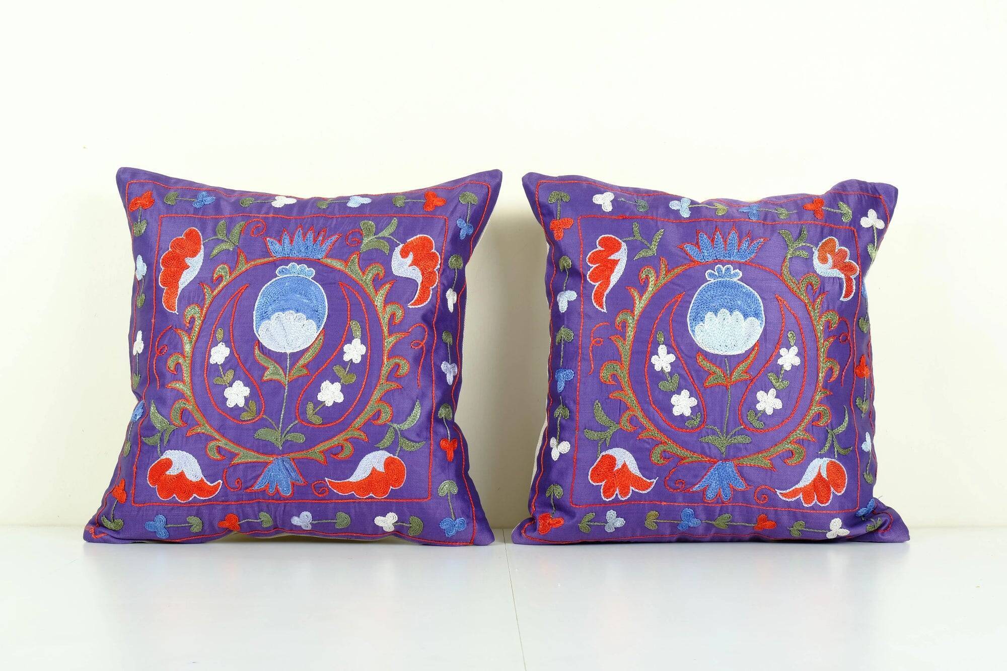 Set of 2 vintage embroidered cushion covers 48x48 cm