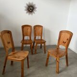 French design pine table and chair set from the 70s brutalist vintage arcs