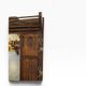 Vintage wooden coat rack with mirror.