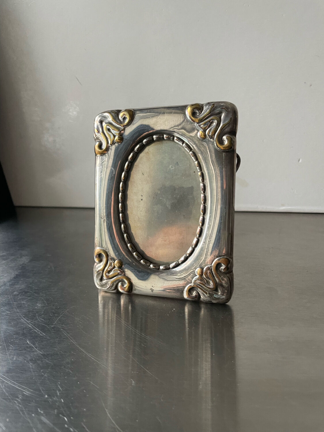 Art nouveau metal silver plated picture frame