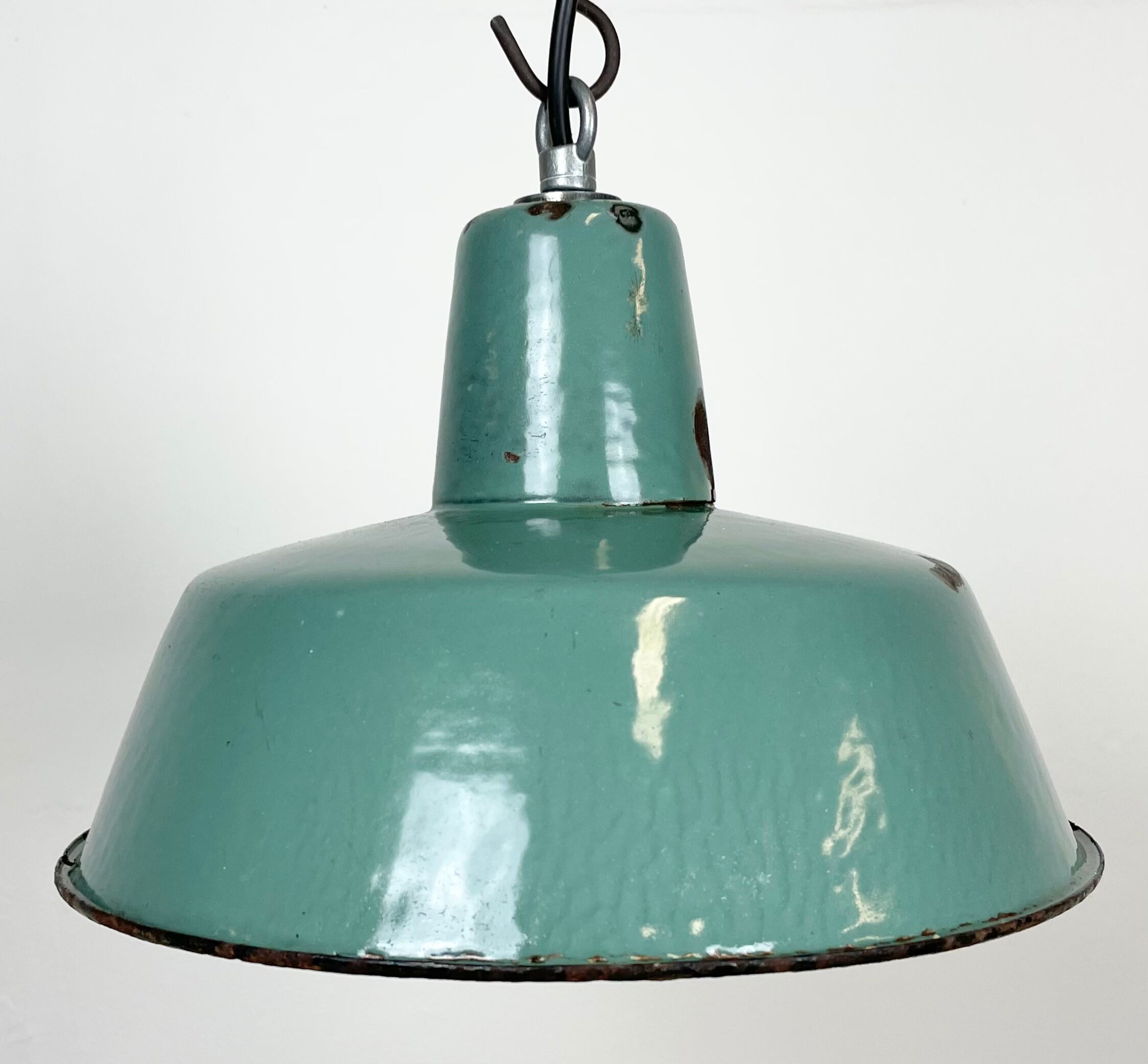 Industrial petrol enamel pendant lamp, 1960s