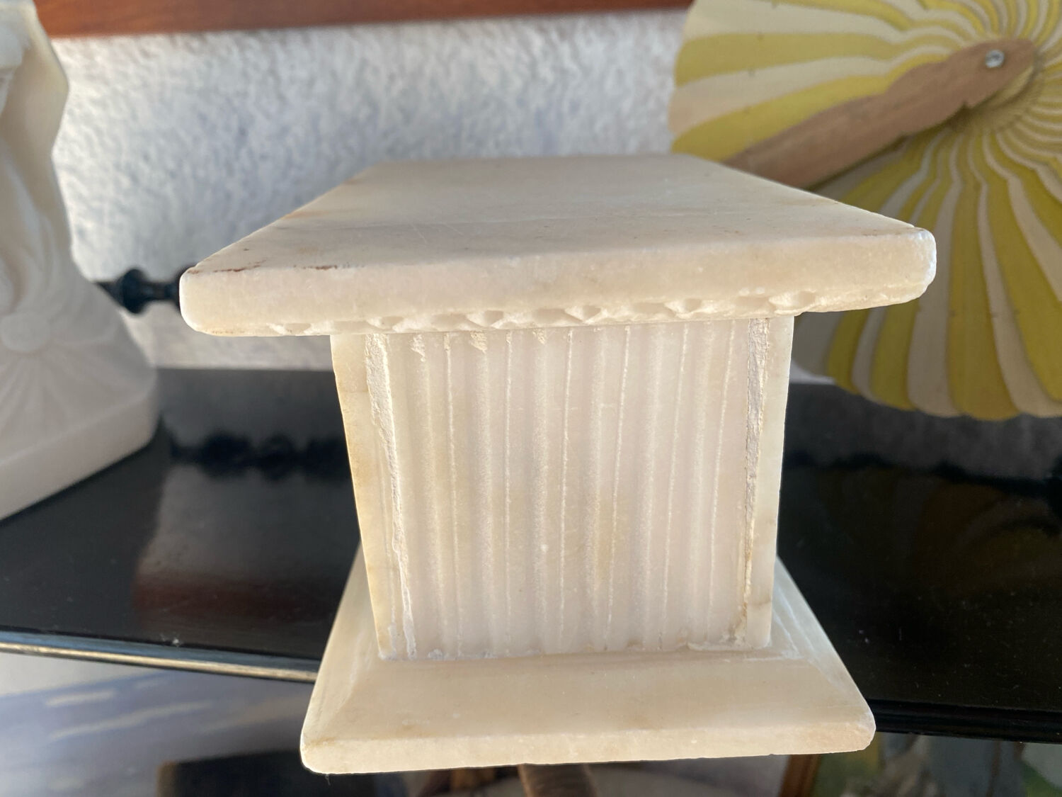 Marble Virgin Mary with her 19th-century base.