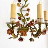 Antique Florentine wall light in painted wrought iron – Floral decoration – 20th century