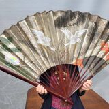 Grand éventail Art Déco grues et Amour en cage