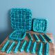 Emerald green braided slip trivet and bottle holder, knife holder