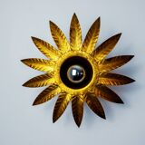 Sun wall lamp by ferro arte, metal and gold leaf, Spain, 1960