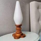 Lampe de table en bois avec calice en verre, 1970