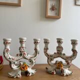 Pair of white earthenware candlesticks