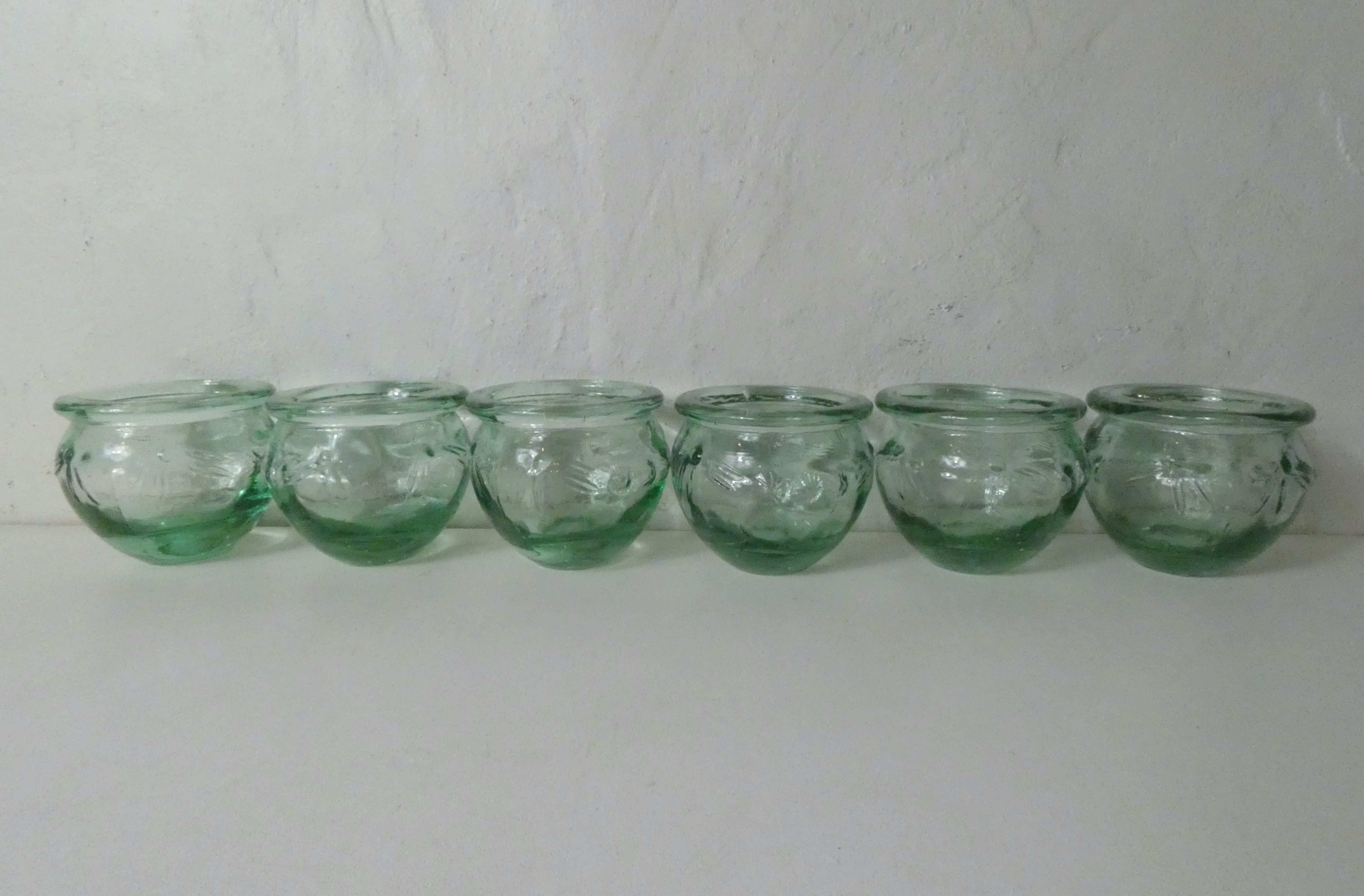 6 vintage glass jam jars