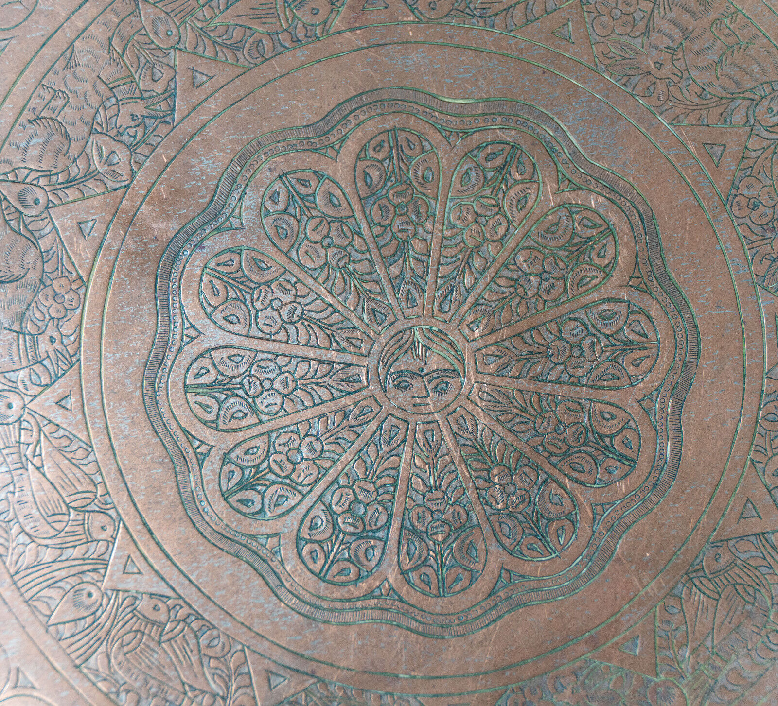 Moroccan tray for copper tea engraved early twentieth century